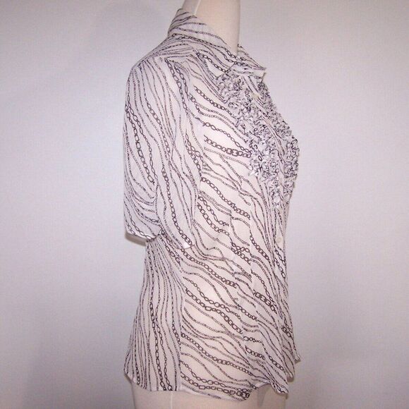 Worthington Shirt Top Womens Sz 14 Sheer Chain Print Ruffled Button Up Crinkled - Picture 6 of 9